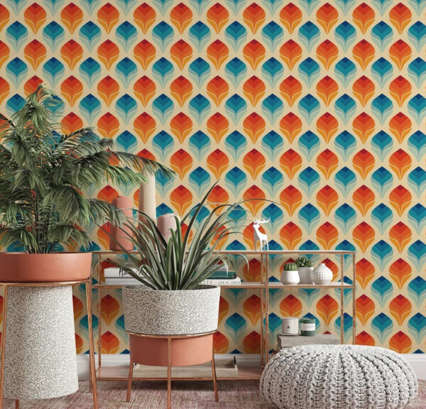Wall murals Pattern of orange and blue leaves Wall murals Pattern of orange and blue leaves
