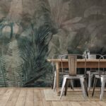 Wall murals Group of leaves on a grey background