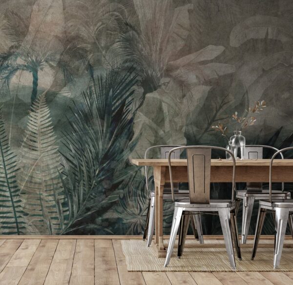 Wall murals Group of leaves on a grey background Wall murals Group of leaves on a grey background
