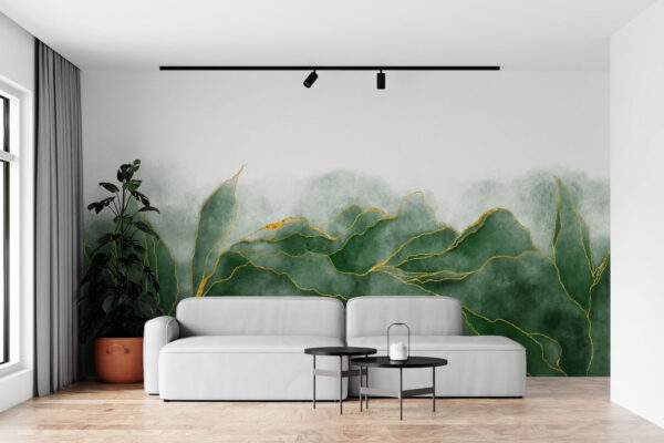 Wall murals Lush greens with delicate golden outlines Wall murals Lush greens with delicate golden outlines