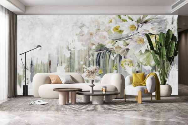 Wall murals Painting of flowers on a white background Wall murals Painting of flowers on a white background