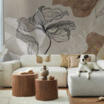 Wall murals Elegant line art floral design.