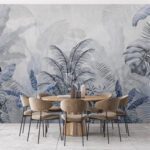 Wall murals Monochrome jungle leaves illustration.