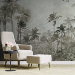 Wall murals Group of palm trees in a foggy forest