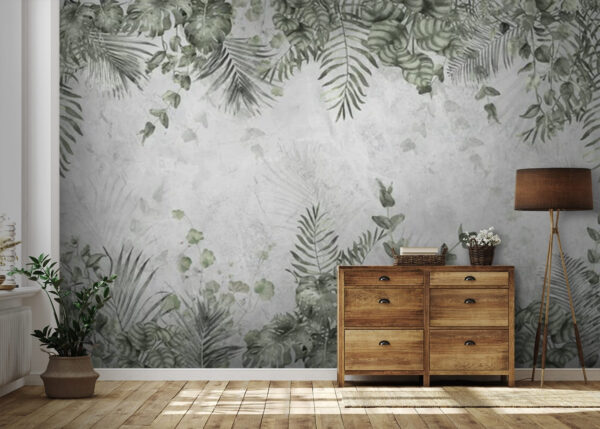 Wall murals Tropical leaves on textured background Wall murals Tropical leaves on textured background