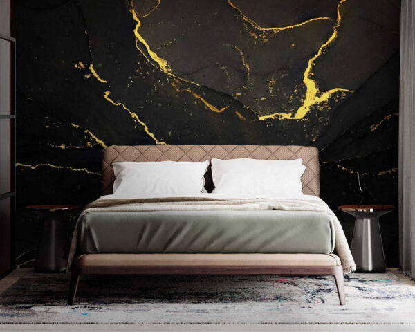 Black canvas with vibrant yellow lines Wall murals Black canvas with vibrant yellow lines