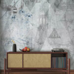 Wall murals Grey and white wallpaper with drawings