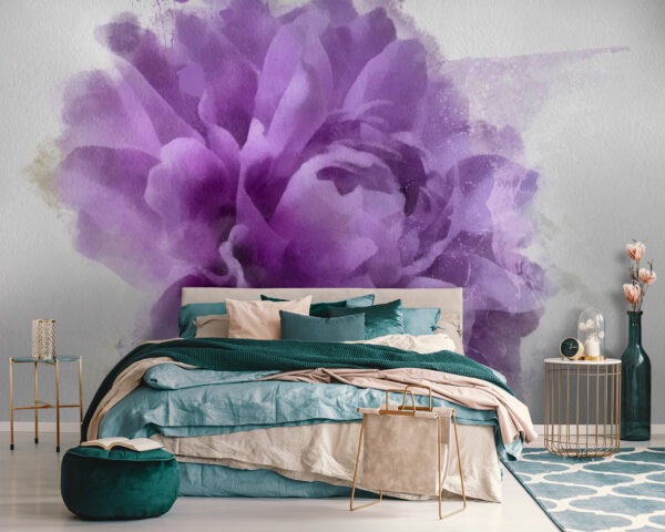 Wall murals Purple flower with paint splashes Wall murals Purple flower with paint splashes