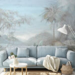 Wall murals Painting of a landscape with trees and plants