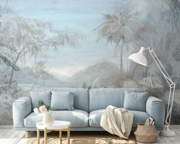Wall murals Painting of a landscape with trees and plants Wall murals Painting of a landscape with trees and plants