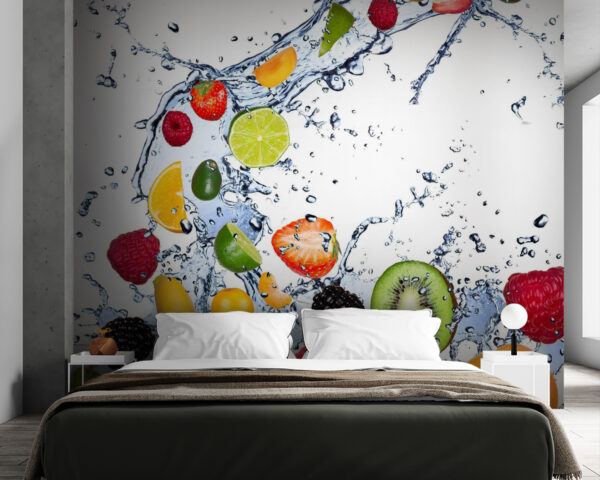 Wall murals Fruit splashing into water Wall murals Fruit splashing into water