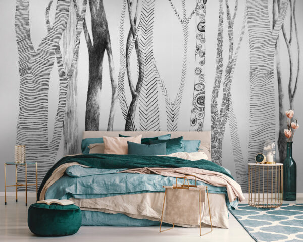 Wall murals Drawing of trees with lines on it Wall murals Drawing of trees with lines on it