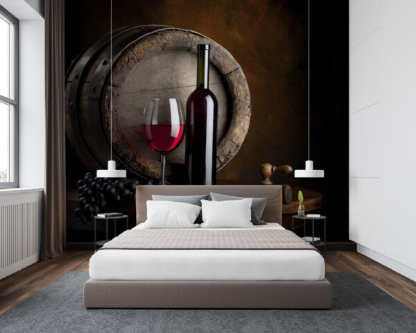 Wall murals Wine bottle and glass on a table Wall murals Wine bottle and glass on a table