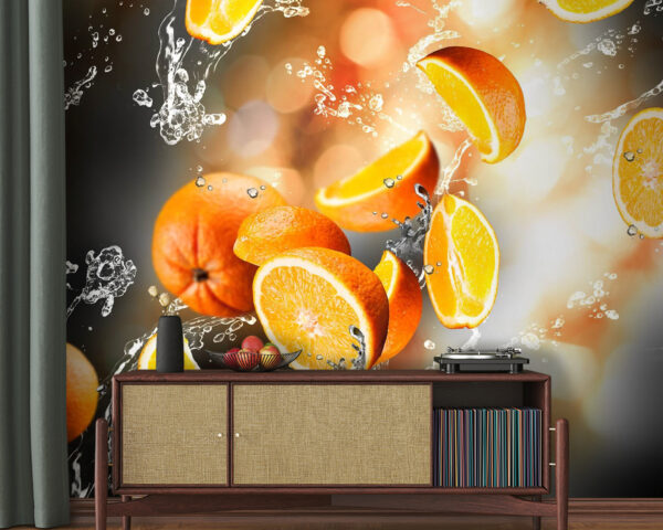 Wall murals Oranges falling into water with water splashing Wall murals Oranges falling into water with water splashing
