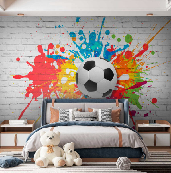 Black and white football ball on a colorful background Wall murals Black and white football ball on a colorful background