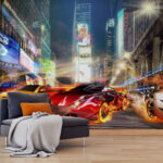 Wall murals Red sports car on fire