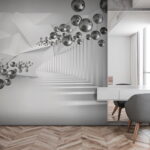 Wall murals Floating spheres in geometric corridor