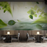 Wall murals Water with leaves flying through the air
