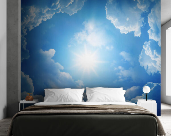 Wall murals Blue sky with clouds and the sun Wall murals Blue sky with clouds and the sun