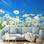 Wall murals Field of white and yellow flowers