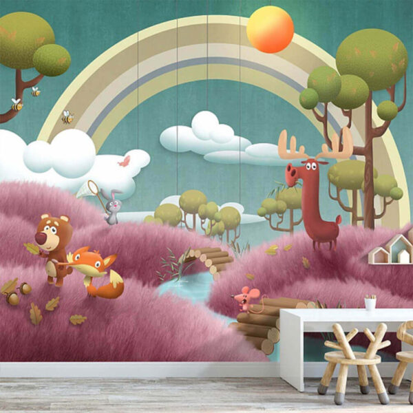 Wall murals Cartoon scene with animals and a river Wall murals Cartoon scene with animals and a river