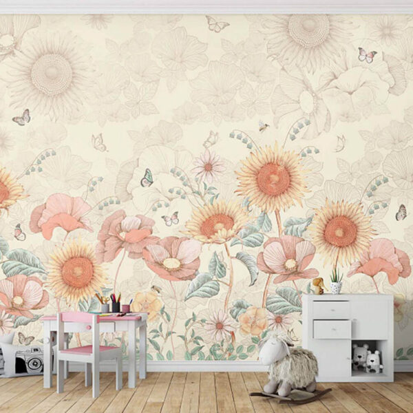 Wall murals Wallpaper with flowers and butterflies Wall murals Wallpaper with flowers and butterflies