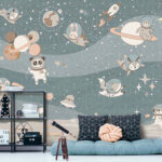 Wall murals Cartoon of a fox in a space suit
