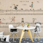 Wall murals Sheet of music with drawings of people playing instruments
