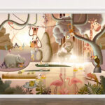 Wall murals Cartoon frog sitting on a plate
