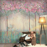 Wall murals Painting of birds on a tree