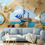 Wall murals Sailing adventures on a treasure map.