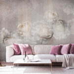 Wall murals White flowers on textured background.