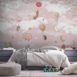 Wall murals Animals floating with colorful balloons