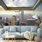 Wall murals Window with a view of a city