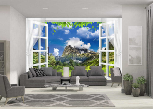 Window with a view of a mountain Wall murals Window with a view of a mountain