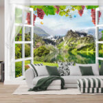 Wall murals Building with trees in the background