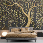 Wall murals Elegant metallic tree on dark backdrop.