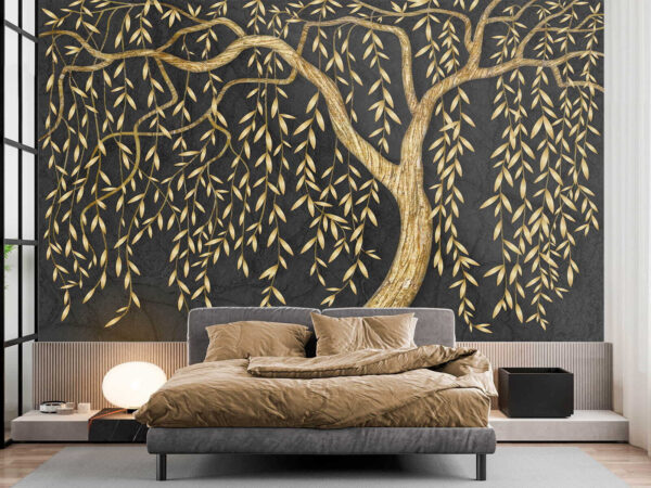 Elegant metallic tree on dark backdrop Wall murals Elegant metallic tree on dark backdrop