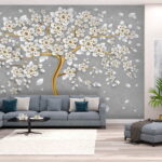 Wall murals Tree with white flowers and leaves