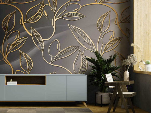 Wall murals Intricate leaf design on textured backdrop Wall murals Intricate leaf design on textured backdrop