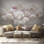 Wall murals White peonies on cracked wall.