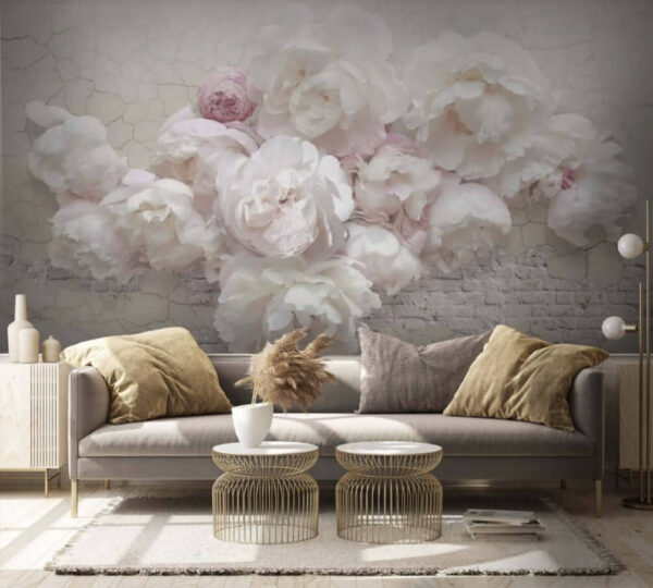 White peonies on cracked wall Wall murals White peonies on cracked wall
