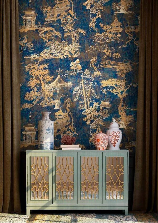 Wall murals Intricate patterns on deep blue canvas Wall murals Intricate patterns on deep blue canvas