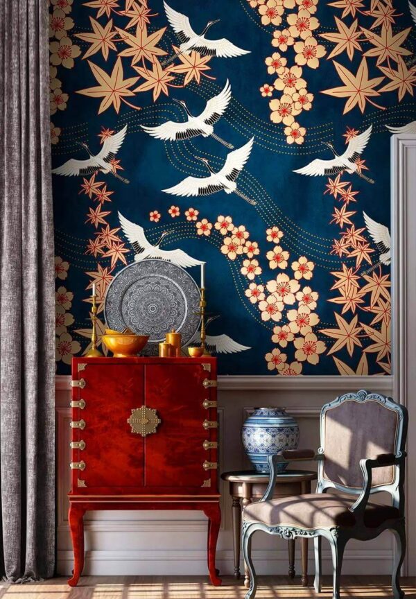 Wall murals Pattern of flowers and birds Wall murals Pattern of flowers and birds