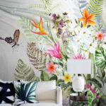Wall murals Painting of flowers and butterflies