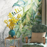 Wall murals Painting of leaves on a marbled surface