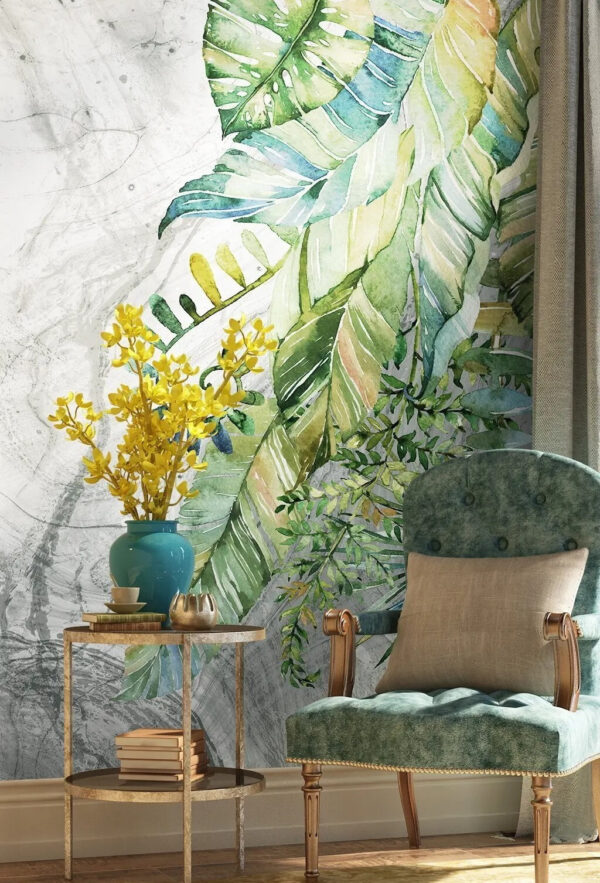 Wall murals Painting of leaves on a marbled surface Wall murals Painting of leaves on a marbled surface