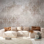 Wall murals Faded wallpaper with intricate patterns.