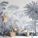 Wall murals Tropical paradise in delicate grayscale.