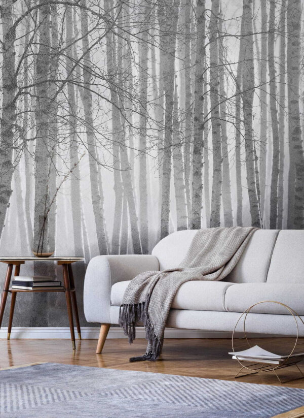 Wall murals Wall murals Group of trees in a foggy forest (SKU: u58971)